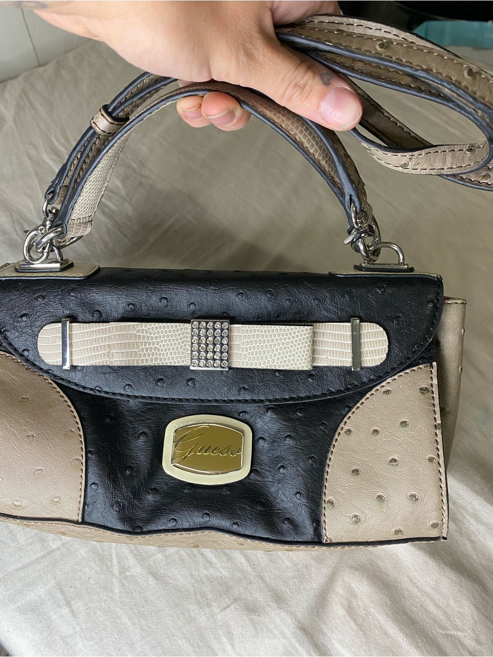 🖤 Rare Vintage Y2K GUESS Faux Ostrich Leather Satchel Bag 🤍